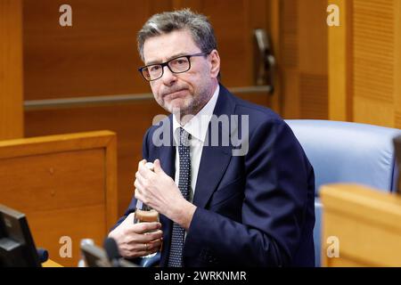 Roma, Italie. 13 mars 2024. Il ministro dell'Economia Giancarlo Giorgetti durante il convegno sulla riforma fiscale Organizato dal MEF alla Camera dei deputati. Roma, Mercoled&#xec;, 13 marzo 2024 (Foto Roberto Monaldo/LaPresse) Ministre de l'économie Giancarlo Giorgetti lors de la conférence sur la réforme fiscale à la Chambre des députés. Rome, mercredi 13 mars 2024 (photo de Roberto Monaldo/LaPresse) crédit : LaPresse/Alamy Live News Banque D'Images