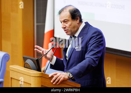 Roma, Italie. 13 mars 2024. Il viceministro dell'Economia Maurizio Leo durante il convegno sulla riforma fiscale Organizato dal MEF alla Camera dei deputati. Roma, Mercoled&#xec;, 13 marzo 2024 (Foto Roberto Monaldo/LaPresse) Vice-ministre de l'économie Maurizio Leo lors de la conférence sur la réforme fiscale à la Chambre des députés. Rome, mercredi 13 mars 2024 (photo de Roberto Monaldo/LaPresse) crédit : LaPresse/Alamy Live News Banque D'Images