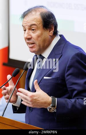 Roma, Italie. 13 mars 2024. Il viceministro dell'Economia Maurizio Leo durante il convegno sulla riforma fiscale Organizato dal MEF alla Camera dei deputati. Roma, Mercoled&#xec;, 13 marzo 2024 (Foto Roberto Monaldo/LaPresse) Vice-ministre de l'économie Maurizio Leo lors de la conférence sur la réforme fiscale à la Chambre des députés. Rome, mercredi 13 mars 2024 (photo de Roberto Monaldo/LaPresse) crédit : LaPresse/Alamy Live News Banque D'Images