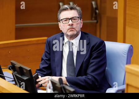 Roma, Italie. 13 mars 2024. Il ministro dell'Economia Giancarlo Giorgetti durante il convegno sulla riforma fiscale Organizato dal MEF alla Camera dei deputati. Roma, Mercoled&#xec;, 13 marzo 2024 (Foto Roberto Monaldo/LaPresse) Ministre de l'économie Giancarlo Giorgetti lors de la conférence sur la réforme fiscale à la Chambre des députés. Rome, mercredi 13 mars 2024 (photo de Roberto Monaldo/LaPresse) crédit : LaPresse/Alamy Live News Banque D'Images