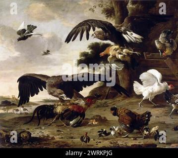 Louvre - Melchior de Hondecoeter -- Eagles attaquant les poulets 1673, 207х252 Banque D'Images