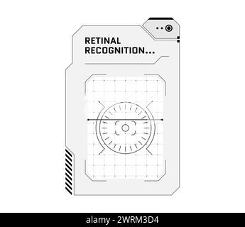 Concept de système de balayage biométrique d'identification de reconnaissance rétinienne HUD. Scanner de vérification oculaire d'utilisateur et panneau numérique de sécurité d'identité de personne. Identification de la rétine humaine. Conception eps de l'interface d'autorisation Illustration de Vecteur