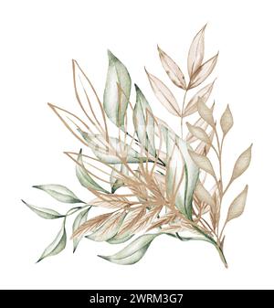 Illustration florale d'aquarelle - couronne de feuilles vertes et d'or, pour papeterie de mariage, salutations, papiers peints, mode, arrière-plan. Eucalyptus, olive Banque D'Images