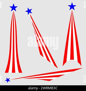 Symboles de drapeau des États-Unis étoiles et rayures icônes de feux d'artifice définissent la conception vectorielle Illustration de Vecteur