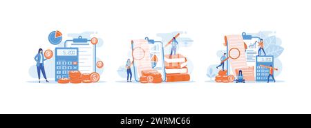 Audit économique, analyse financière, comptabilité fiscale, paiement de factures, comptabilité et tenue de livres, tableau presse-papiers remplissage comptabilité graphiques et graphiques nombre de graphiques Illustration de Vecteur