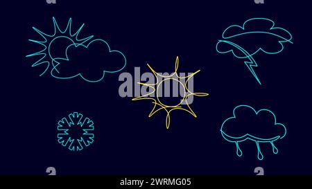 Ligne continue soleil nuage art. Une ligne esquisse soleil Voyage concept.Icône ciel nuageux météo joyeux vacances élément vecteur Illustration de Vecteur