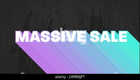 Image du texte blanc rétro massif de vente avec ombre arc-en-ciel sur fond gris scintillant Banque D'Images
