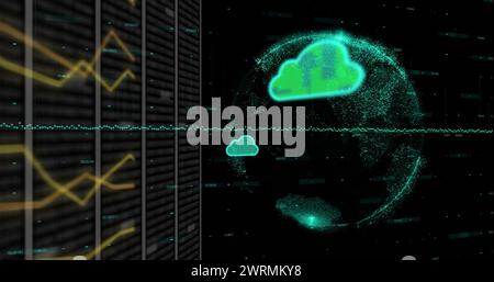 Image des icônes de nuage et du traitement des données dans le monde entier Banque D'Images