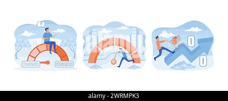 Jauge de gonflage et de dégonflage. Processus de gestion des crises financières. Inflation des prix alimentaires. définir illustration moderne vectorielle plate Illustration de Vecteur