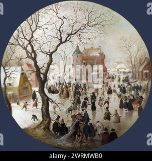 National Gallery UK – Hendrick Avercamp - Une scène hivernale avec des patineurs près d'un château Banque D'Images