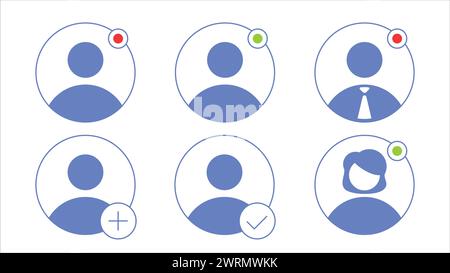 Jeu d'icônes d'avatar de profil utilisateur différent. icône de profil d'utilisateur de médias sociaux avec indicateur d'état. illustration vectorielle de style plat Illustration de Vecteur