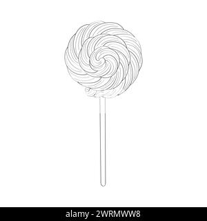 Cette illustration dessinée à la main représente une sucette sur un bâton. La sucette présente des tourbillons sur un fond simple Illustration de Vecteur