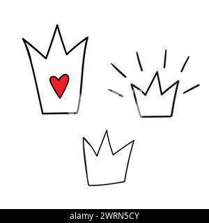 Ensemble de couronnes dessinées à la main. Icône d'amour doodle. Esquisse de contour vectoriel. Illustration pour la Saint-Valentin Illustration de Vecteur