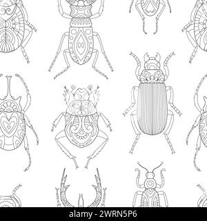Modèle sans couture avec des insectes de contour. motif de surface noir et blanc. Conception pour l'impression textile de mode, emballage Illustration de Vecteur