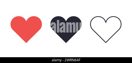 Collection d'illustrations de coeur, ensemble d'icônes de symbole d'amour. icône de coeur ombré en trois couleurs différentes Illustration de Vecteur