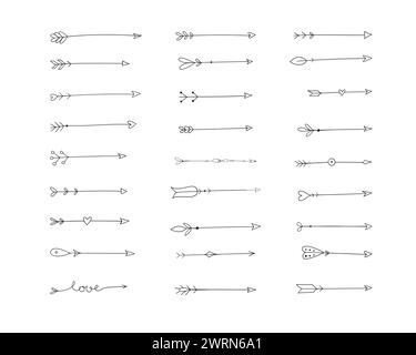 Flèches vecteur éléments de conception de style boho tribal. Flèches dessinées à la main et ensemble ethnique de plume Illustration de Vecteur