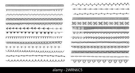 Jeu de pinceaux de stylo artistique. Traits de grunge dessinés à la main. Illustration vectorielle. séparateurs de ligne manuscrits à main levée et bordures en surbrillance Illustration de Vecteur