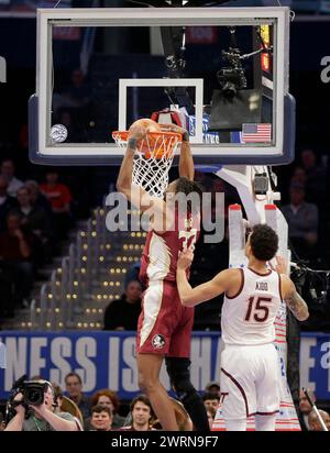 13 mars 2024 : Jaylan Gainey, attaquant des Seminoles de Floride (33) jette le ballon lors d'un match du tournoi de basket-ball masculin de l'ACC entre les Virginia Tech Hokies et les Seminoles de Floride au Capital One Arena de Washington, DC Justin Cooper/CSM Banque D'Images