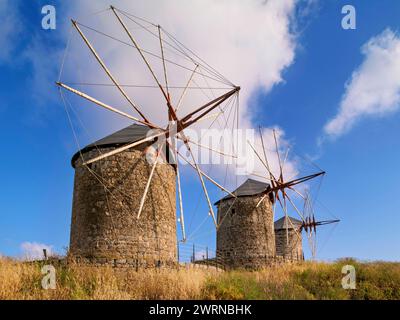 Moulins à vent de Patmos Chora, île de Patmos, Dodécanèse, îles grecques, Grèce, Europe Copyright : KarolxKozlowski 1245-3168 Banque D'Images