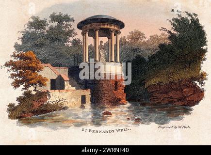 St Bernard's Well, Édimbourg, Écosse. Gravure en ligne colorée par l'artiste W. Poole, c1800s Banque D'Images