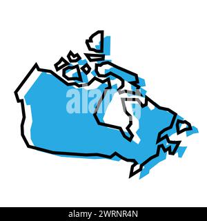 Carte simplifiée du pays du Canada. Silhouette bleue avec contour noir épais isolé sur fond blanc. Icône vectorielle simple Illustration de Vecteur