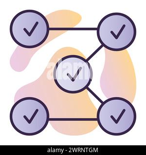Étapes de travail avec des coches, signe de processus unique, tâche terminée, icône de vecteur de ligne bleu foncé sur fond dégradé Illustration de Vecteur