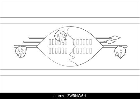 Drapeau Eswatini - filaire de contour vectoriel noir mince isolé sur fond blanc. Prêt pour la coloration. Illustration de Vecteur