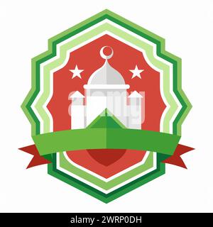 Graphique vectoriel détaillé et équilibré reflétant les principes de conception islamique, avec des motifs géométriques, un fond blanc propre, adapté pour logo ou badge Illustration de Vecteur