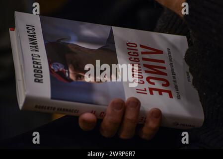 Rome, Italie. 13 mars 2024. Détail du nouveau livre du général Roberto Vannacci 'courage Wins' à Rome. (Photo de Vincenzo Nuzzolese/SOPA images/SIPA USA) crédit : SIPA USA/Alamy Live News Banque D'Images