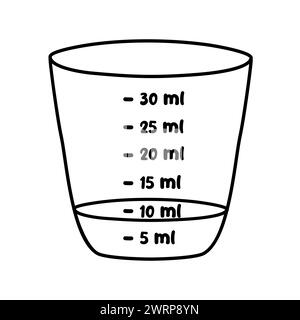 Tasse à mesurer de médecine avec la médecine liquide ou le sirop, illustration vectorielle plate de style doodle pour livre de coloriage d'enfants Illustration de Vecteur