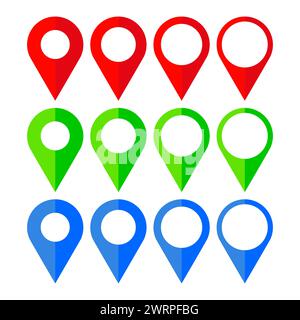 Icônes de pointeur de carte multicolore sur fond blanc. Illustration vectorielle. SPE 10. Illustration de Vecteur