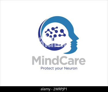 logo mind care avec neurone et figurine de tête pour médical et consultation Illustration de Vecteur