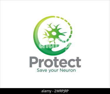 logo de soin de protection de neurone avec la main et la figure de neurone Illustration de Vecteur