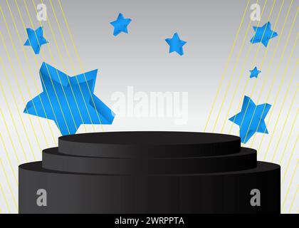 Présentoir maquette bleue, noire, jaune et blanche. Piédestal de cylindre vectoriel podium. Présentez la vitrine pour la présentation. Illustration de Vecteur