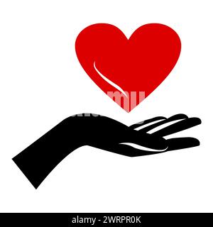 Cœur en main. Cœur en main. Icône vectorielle. Icônes de charité Silhouette. Affiche de bénévolat. Don, icônes d'amour. Illustration de Vecteur