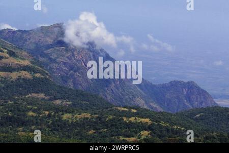 vue panoramique sur la chaîne de montagnes verdoyante palani depuis la station de kodaikanal à tamilnadu, dans le sud de l'inde Banque D'Images