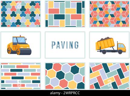 Illustration vectorielle de pavage avec collection de trottoirs de rue, brique, éléments architecturaux et dalles de pierre pour faire des planchers en fond plat Illustration de Vecteur