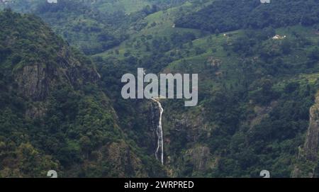 panoramiques verdoyantes montagnes nilgiri et cascade catherine à coonoor près de la station ooty hill à tamilnadu, dans le sud de l'inde Banque D'Images