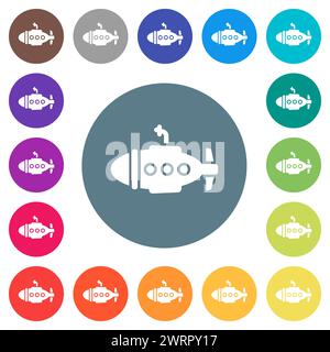 Icônes blanches plates sous-marines sur fond rond de couleur. 17 variations de couleur d'arrière-plan sont incluses. Illustration de Vecteur