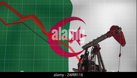 Image du traitement des données financières et drapeau de l'algérie sur la pompe à huile Banque D'Images