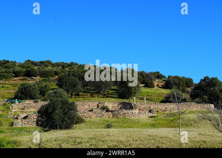 Ruines d'un Ve siècle de notre ère, basilique chrétienne primitive à Brauron ou Vravrona, Attique, Grèce Banque D'Images