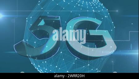 texte 5g sur le globe du réseau de connexion contre les traînées de lumière sur fond bleu Banque D'Images