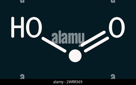 Acide formique, molécule d'acide méthanoïque CH2O2. Formule chimique squelettique sur le fond bleu foncé. Illustration Banque D'Images