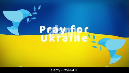 Image de prier pour l'ukraine et colombe sur le drapeau de l'ukraine Banque D'Images