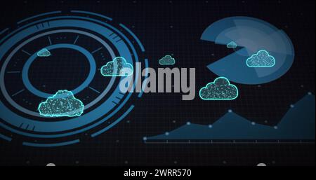 Image des icônes de nuage, balayage de portée et traitement des données Banque D'Images