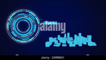 Illustration du dessin urbain d'architecture 3d avec balayage de l'oscilloscope et traitement des données Banque D'Images