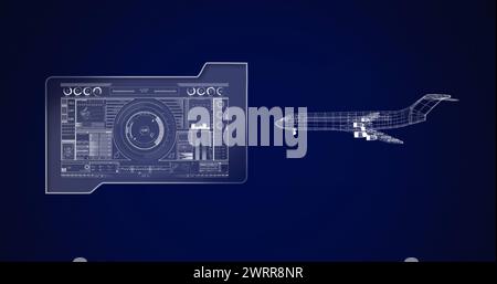 Image du dessin d'avion 3d avec balayage de l'oscilloscope et traitement des données Banque D'Images