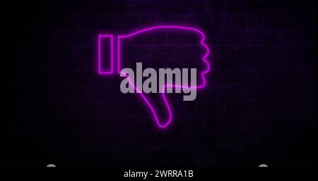 Image d'un signe de néon rouge pouces vers le bas sur le mur de briques 4k Banque D'Images