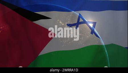 Image du globe au-dessus du drapeau de la palestine et israël Banque D'Images