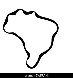 Carte simplifiée du Brésil. Contour lisse d'encre noire sur fond blanc. Icône vectorielle simple Illustration de Vecteur